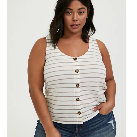 Torrid ivory and taupe striped tank top - Picture 1 of 6